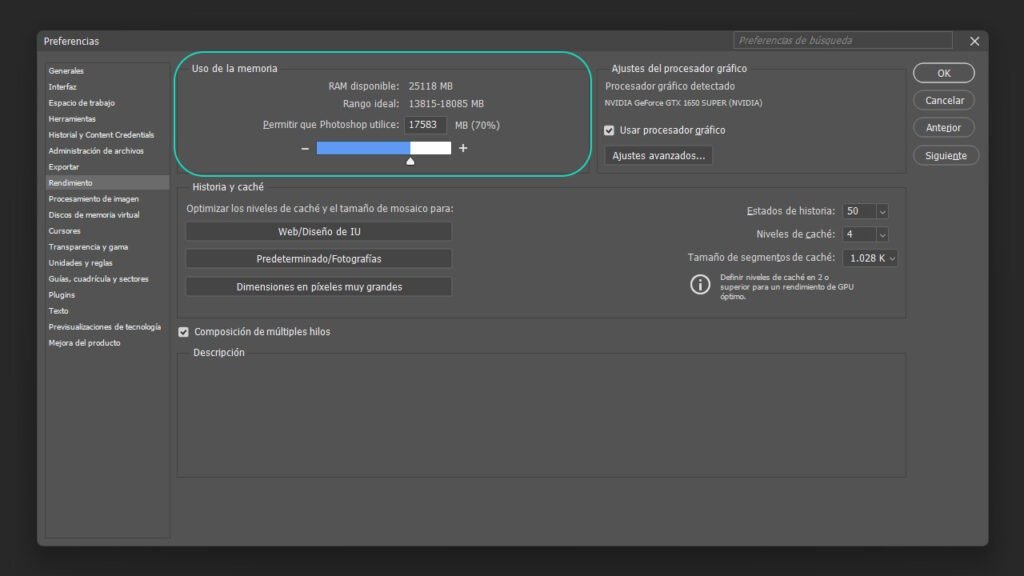 uso de la memoria photoshop